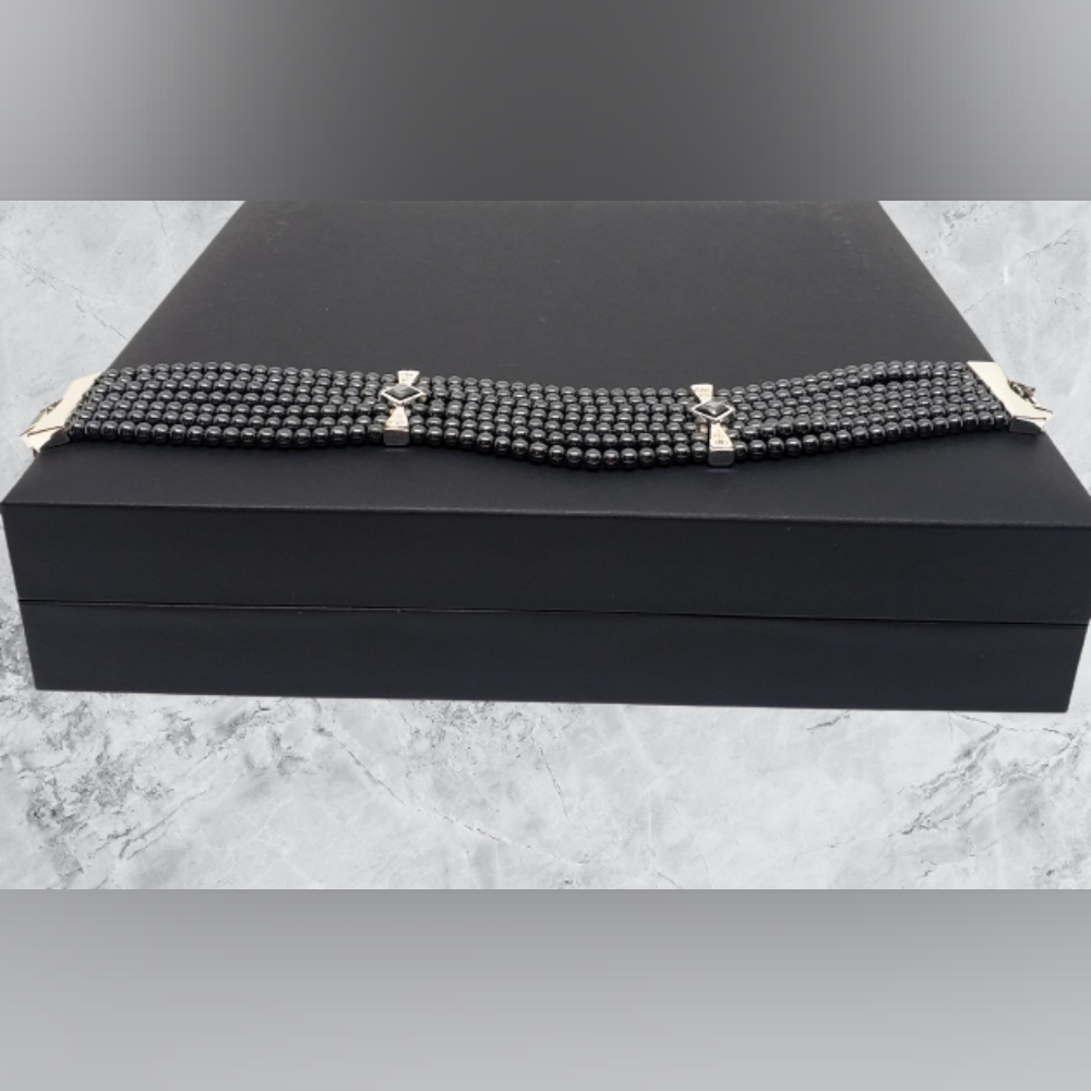 Napier Black/Gray Pearl 7 Strand Bracelet (3-3.5mm)